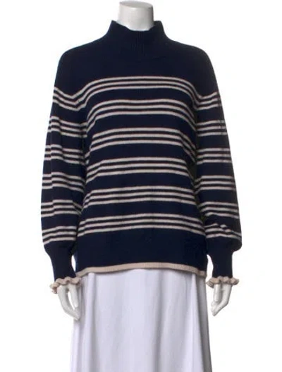 Pre-owned Rebecca Taylor Striped Turtleneck Sweater In Blue