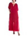 Rebecca Taylor Sunburst Pleat Maxi Dress In Red