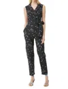 Rebecca Taylor Tailored Leandra Fleur Silk Tie Waist Jumpsuit In Black In Black