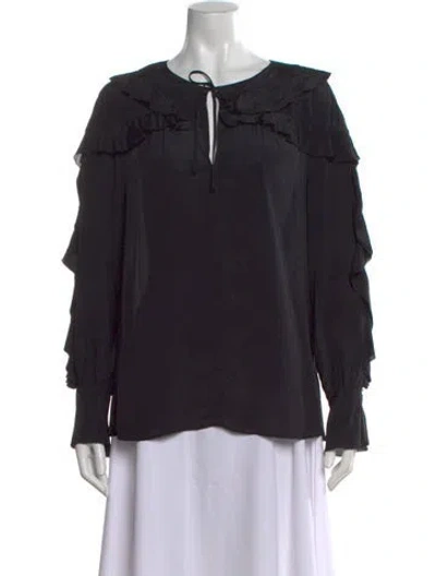 Pre-owned Rebecca Taylor Tie Neck Long Sleeve Blouse In Black