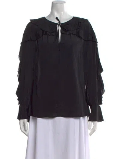 Pre-owned Rebecca Taylor Tie Neck Long Sleeve Blouse W/ Tags In Black