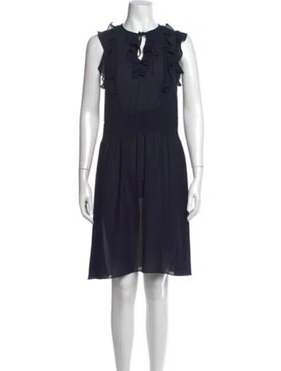 Pre-owned Rebecca Taylor Tie Neck Mini Dress In Blue