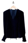 Rebecca Taylor Tie Neck Sateen Blouse In Navy