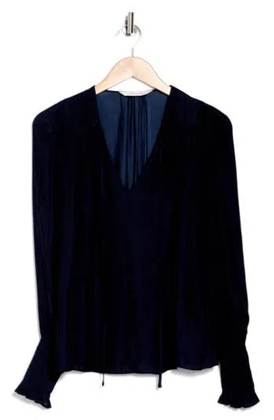 Rebecca Taylor Tie Neck Sateen Blouse In Navy
