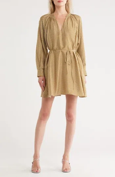 Rebecca Taylor Tulip Geometric Print Long Sleeve Shirtdress In Brown