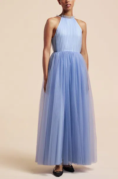Rebecca Taylor Tulle Halter Neck Gown In Blue