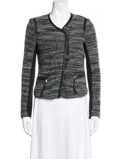 Pre-owned Rebecca Taylor Tweed Pattern Biker Jacket In Black