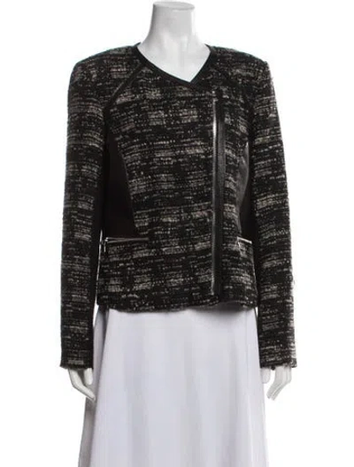 Pre-owned Rebecca Taylor Tweed Pattern Biker Jacket In Black