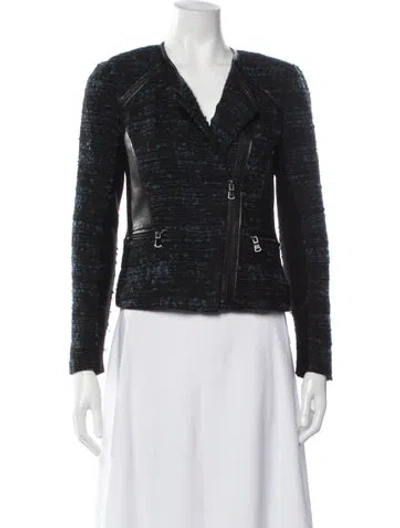 Pre-owned Rebecca Taylor Tweed Pattern Biker Jacket In Black