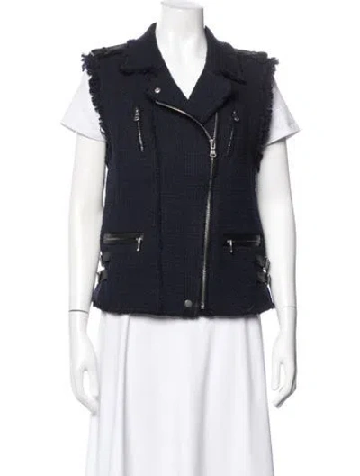 Pre-owned Rebecca Taylor Tweed Pattern Biker Jacket In Blue