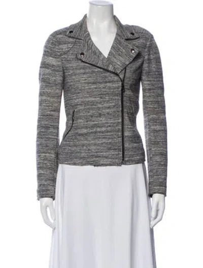 Pre-owned Rebecca Taylor Tweed Pattern Biker Jacket In Grey