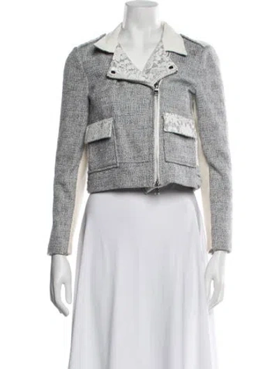 Pre-owned Rebecca Taylor Tweed Pattern Biker Jacket In Grey