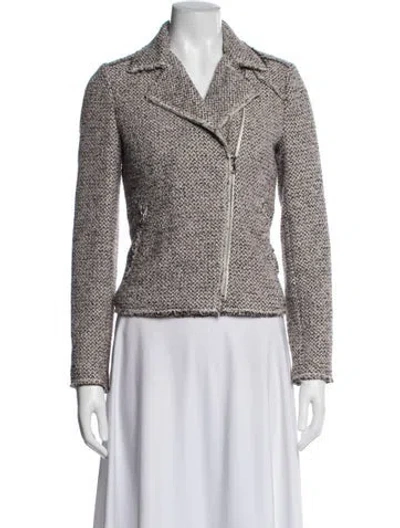 Pre-owned Rebecca Taylor Tweed Pattern Biker Jacket In Neutrals