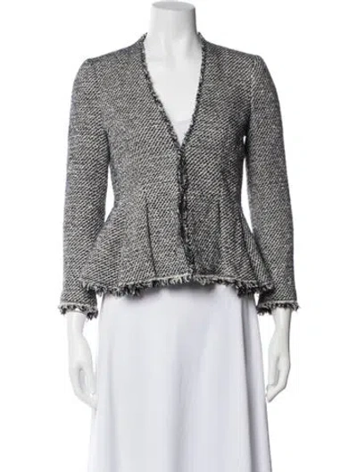 Pre-owned Rebecca Taylor Tweed Pattern Blazer In White