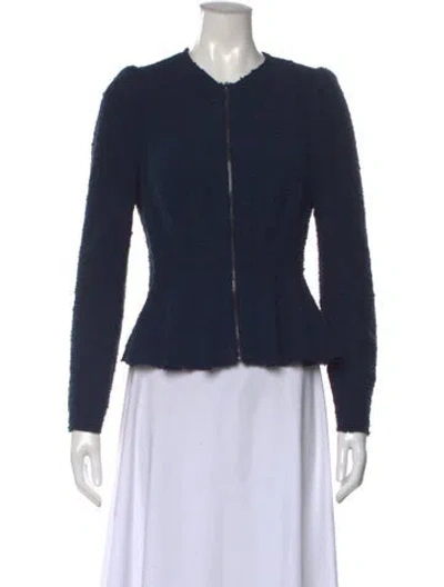 Pre-owned Rebecca Taylor Tweed Pattern Open Front Sweater In Blue
