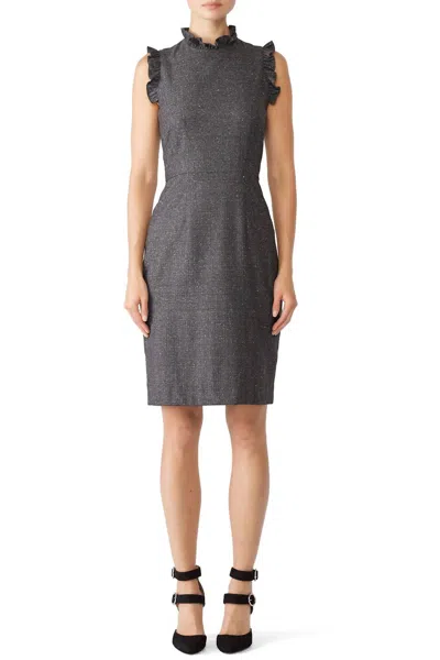 Rebecca Taylor Tweed Ruffle Sleeveless Pencil Dress In Gray In Grey