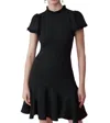 REBECCA TAYLOR TWEED SHORT SLEEVE FLOUNCE SHORT DRESS IN BLACK