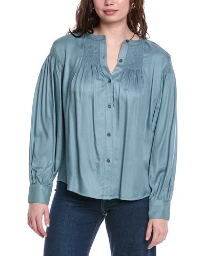 Rebecca Taylor Twill Blouse In Blue