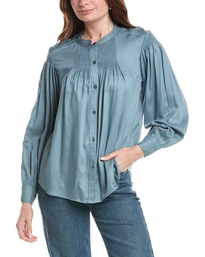 Rebecca Taylor Twill Blouse In Blue