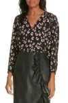 REBECCA TAYLOR V NECK CHEETAH PRINT SILK BLOUSE IN BLACK