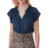 Rebecca Taylor V Neck Floral Silk Jacquard Short Sleeved Blouse In Blue In Blue