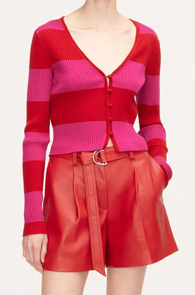 Rebecca Taylor Rib Merino Striped Cropped Cardigan In Red