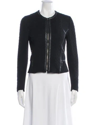 Pre-owned Rebecca Taylor Velvet Tweed Pattern Jacket In Black