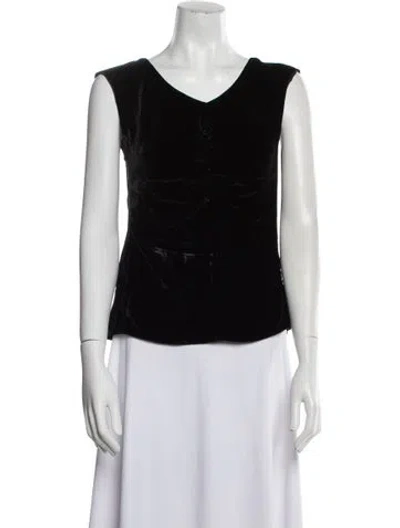 Pre-owned Rebecca Taylor Velvet V-neck Top In Black