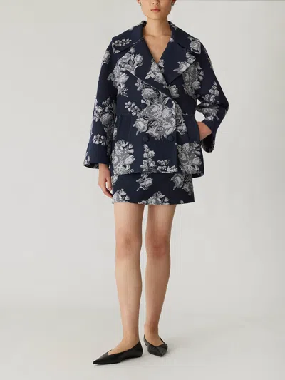 Rebecca Taylor Venice Toile Jacquard Oversized Peacoat