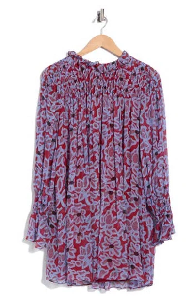 Rebecca Taylor Vera Fleur Long Sleeve Silk Chiffon Minidress In Multi