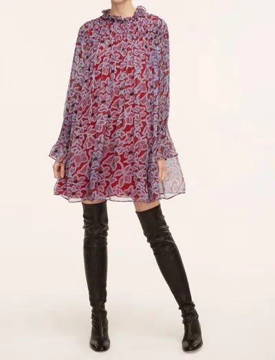 Rebecca Taylor Vera Fleur Smocked Chiffon Dress In Navy/scarlet Print In Multi