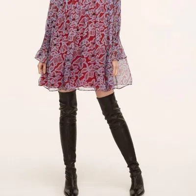 Rebecca Taylor Vera Fleur Smocked Chiffon Dress In Navy/scarlet Print In Blue