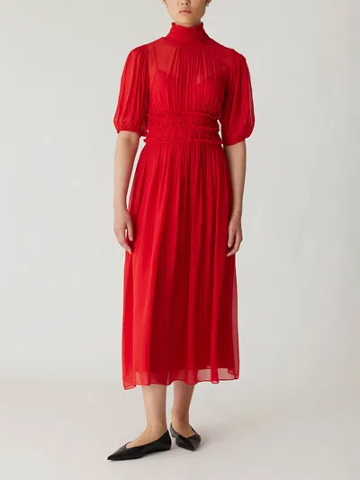REBECCA TAYLOR VISCOSE CHIFFON SMOCKED WAIST DRESS