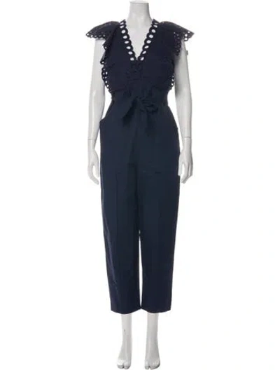 Pre-owned Rebecca Taylor V-neck Jumpsuit In Blue