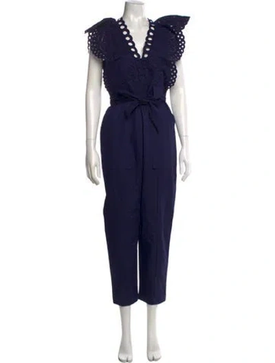 Pre-owned Rebecca Taylor V-neck Jumpsuit In Blue