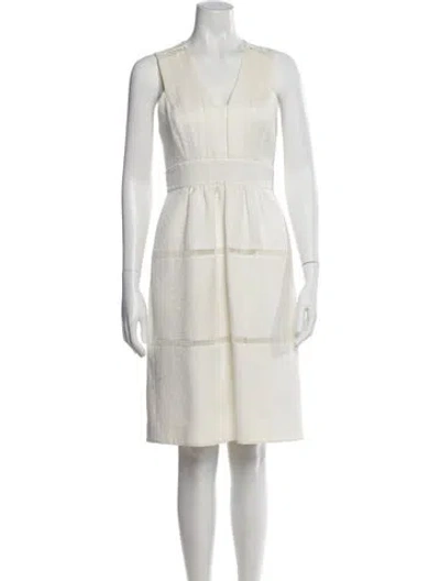 Pre-owned Rebecca Taylor V-neck Knee-length Dress In White