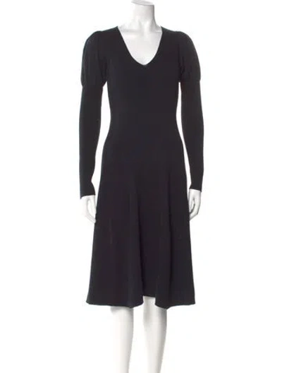 Pre-owned Rebecca Taylor V-neck Midi Length Dress In Black