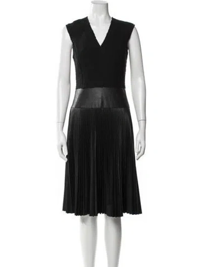 Pre-owned Rebecca Taylor V-neck Midi Length Dress In Black