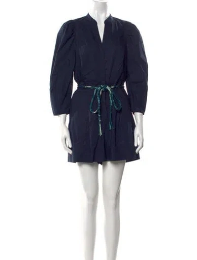 Pre-owned Rebecca Taylor V-neck Romper In Blue