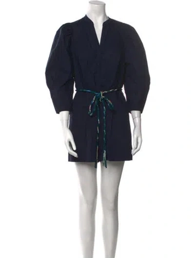 Pre-owned Rebecca Taylor V-neck Romper In Blue