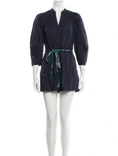 Pre-owned Rebecca Taylor V-neck Romper In Blue