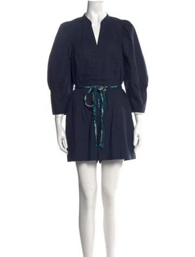 Pre-owned Rebecca Taylor V-neck Romper In Blue