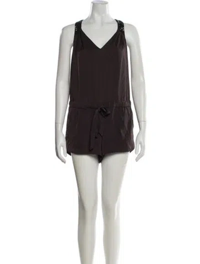 Pre-owned Rebecca Taylor V-neck Romper In Gray