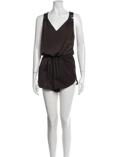 Pre-owned Rebecca Taylor V-neck Romper In Gray