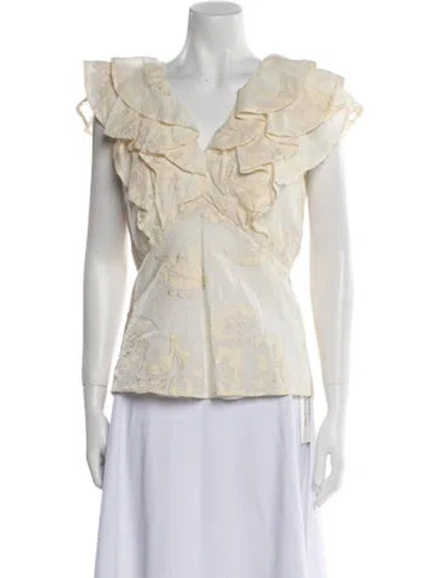 Pre-owned Rebecca Taylor V-neck Short Sleeve Blouse In Neutral