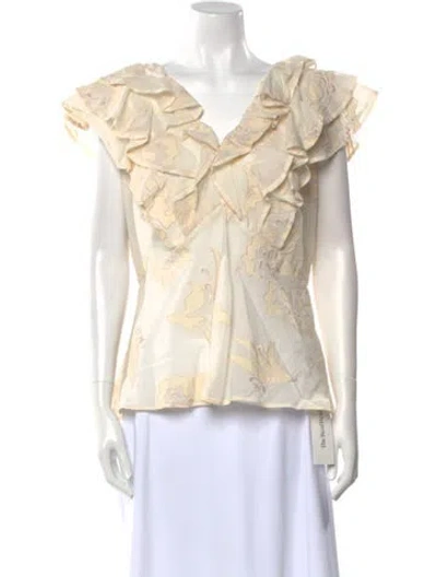 Pre-owned Rebecca Taylor V-neck Short Sleeve Blouse In Neutral