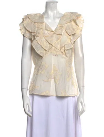 Pre-owned Rebecca Taylor V-neck Short Sleeve Blouse In Neutral