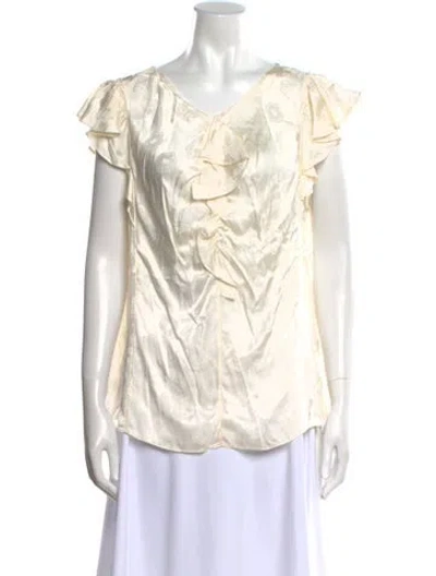 Pre-owned Rebecca Taylor V-neck Short Sleeve Blouse W/ Tags In Neutral