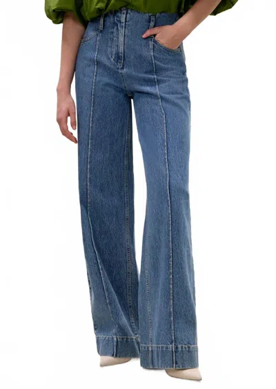 Rebecca Taylor Wide Leg Denim Pant In Dax Wash In Blue