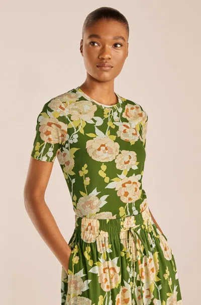 Rebecca Taylor Wild Peony Mesh Tee In Green